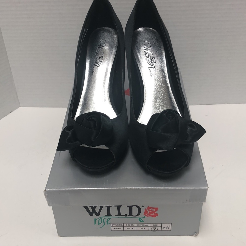Wild Rose black satin heels